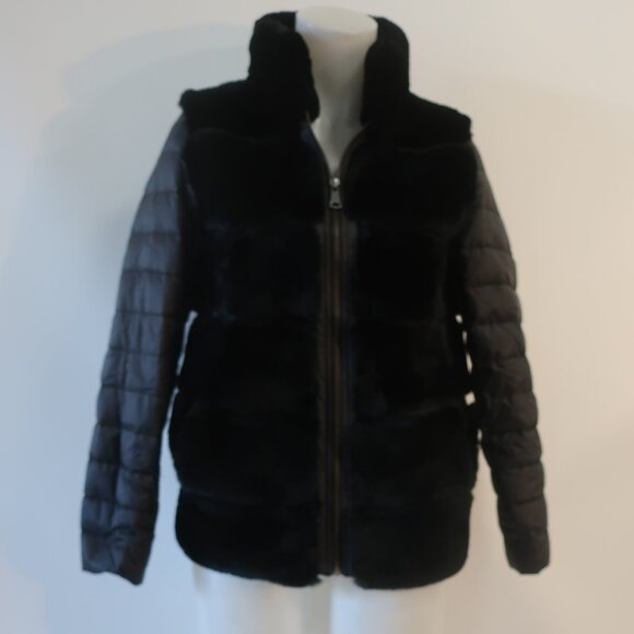 Womens Linda Richards Luxury Black Genuine Rex Rabbit Fur Puffer Jacket Coat XS - Picture 2 of 12